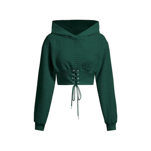 Sweat à capuche court en molleton pour femme, style corset, décontracté, en coton tricoté, pour le printemps - Product Image 5