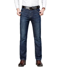 Custom Europe Men's <b>Jeans</b> Slimming Straight-leg Office Stretchable Long Pants with Rivet Zipper & <b>Button</b> Decorations <b>Jeans</b> Men - Product Image 3