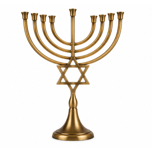 Suministro de Fábrica: Candelabro Metálico de 9 Brazos, Estrella de David Dorada, Templo de Jerusalén, Decoración Judía para Mesa - Product Image 1