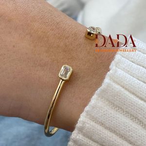 Brilliant Emerald Cut Lab Grown Diamond Solitaire Open <b>Bangle</b> Bracelet 14K Gold Rhodium Plated Classic Bezel <b>Set</b> Women's IGI - Product Image 2