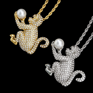 High Demand Gold Plated Tiger Head Pendant With <b>Crystal</b> Rhinestones Round <b>Animal</b> Charm Hiphop Style Unisex Everyday Wear - Product Image 6