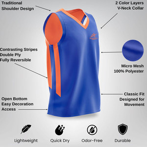 Nouveauté Maillot de basket sans manches pour homme Col en V Tissu 100% polyester Couleurs personnalisées Logo Séchage rapide Respirant - Product Image 2