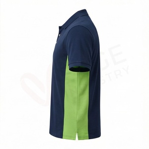 เสื้อโปโลแขนสั้นสีน้ำเงินกรมท่าสำหรับผู้ชาย พร้อมแถบข้างสีเขียว แห้งเร็ว ผ้าถัก ทรงลำลอง - Product Image 3