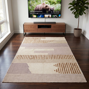 Modern Handcrafted Jute Beige Geometric Anti-Slip <b>Rug</b> <b>Thick</b> <b>Pile</b> Abstract Linear Pattern Textured Area Carpet Living Room - Product Image 3
