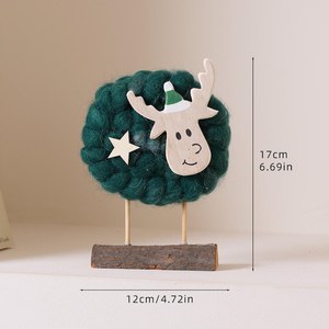 <b>Wooden</b> Reindeer Christmas Decoration With <b>Wool</b> Body Heart Xmas Sign Tabletop Holiday Decor - Product Image 4