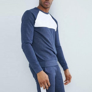 Wholesale Premium Quality Men's Thick Homme Crewneck Track Suit Survetement White Side Stripe & Chest Block Sweat Suit - Product Image 2