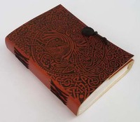 Carnet de notes en cuir véritable gaufré, reliure cousue, motif Arbre de Vie, fait main, papier vintage à bords festonnés, pour croquis