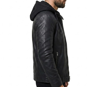 Men's Stylish Faux Leather <b>Jacket</b> with Detachable Hood - Premium Slim Fit Biker Coat - Product Image 2