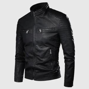 แจ็คเก็ตหนังแท้สีน้ำตาลสำหรับผู้ชาย แบบคอตั้ง ซิป กันน้ำ สไตล์วินเทจ ลุคสตรีท  ผ่านการฟอกสี เหมาะสำหรับฤดูหนาว  ปรับแต่งได้ - Product Image 3