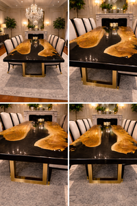 Handmade Black <b>Epoxy</b> Resin Kitchen Dining <b>Table</b> Luxury Home Decor Furniture Artisan Wood Rectangle Home Interior - Product Image 5