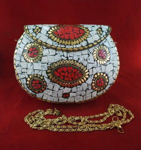 Bolso de Mano con Diseño Floral de Mosaico Kundan Hecho a Mano, Bolso de Hombro Cruzado para Mujer, Bolso de Diseño de Lujo - Product Image 2