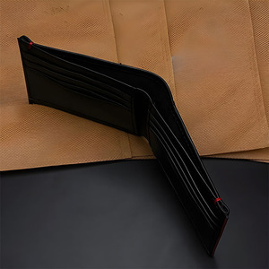 Red Edge Paint Stitching Black Natural Wrinkle Leather <b>Men</b> <b>Wallet</b> Premium Luxury High Quality Multi Card Slot Holder Slim Case - Product Image 3