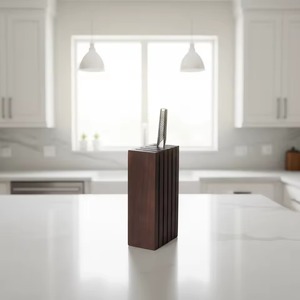 Bloque para Cuchillos de Madera de Acacia Color Nogal, Soporte para 5 Cuchillos, Organizador de Cubertería Estilo Bistro para Encimera de Cocina - Product Image 3