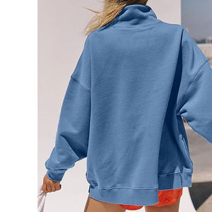 Sweat-shirt pull-over décontracté pour femme en polaire polyester/coton, coupe oversize, écologique, séchage rapide, col montant, manches longues, hiver - Product Image 2