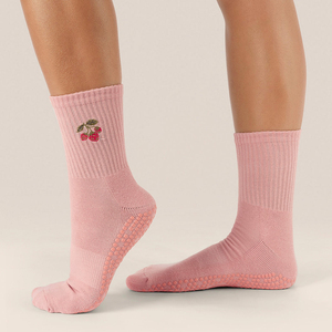 Custom Embroidery Floral Logo <b>Grip</b> Anti-Slip Daily Pilates Yoga Barre Crew <b>Socks</b> Vietnam Manufacturer Wholesale - Product Image 2