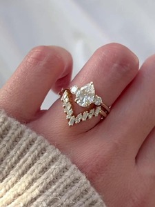 925 <b>Silver</b> Pear Cut Moissanite Bridal <b>Set</b> with Chevron Band Two Band Wedding <b>Set</b> Elegant Engagement <b>Ring</b> <b>Set</b> Fine Jewelry - Product Image 4