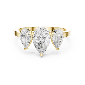 Anillo de Compromiso de Oro Amarillo con Tres Diamantes en Forma de Pera para Mujer, Joyería Fina Clásica - Product Image 2