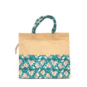 Eco-Friendly Jute Tote <b>Handbag</b> with Dual Cotton Printing <b>Handle</b> Top Zipper and Best Inner Zipper Pocket Linin Tape Linin - Product Image 2