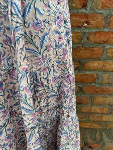 กระโปรงแม็กซี่โบโฮทำมือขายดีสำหรับผู้หญิง ลายพิมพ์บล็อก ผ้าฝ้ายทรงเดรสหลายชั้น เอวยางยืดใส่สบาย ระบายอากาศได้ดี กระโปรงยาว - Product Image 3