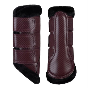 BRAND ZONE Bottes équestres en cuir verni pour chevaux, protections de tendons 8MM en néoprène et fausse fourrure, durables et confortables - Product Image 1
