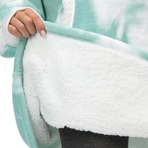 Green Tie Dye Wearable Blanket Hoodie Oversized Sherpa Fleece Hooded Blanket Unisex Giant Comfy Sweatshirt Winter Warm - Product Image 2