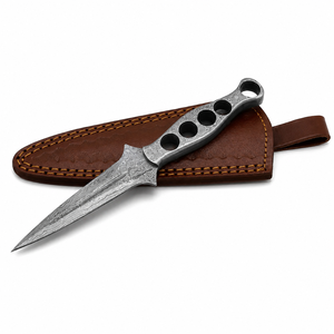 Cuchillo de punta de lanza de acero de Damasco, hoja fija de filo recto, grado industrial, mango de acero de Damasco de 4 mm de grosor, 9 pulgadas de largo total - Product Image 2