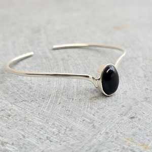 Dainty Black Onyx Luxury Vintage Minimalist Sterling Silver <b>Bangle</b> Elegant Handmade Jewelry Gift for Women - Product Image 2