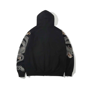 Direct Factory Men's <b>Black</b> Hooded <b>Zip</b>-<b>Up</b> Sweatshirt With Embroidery Elegant Style Vintage Washed <b>Hoodie</b> Regular Fit Winter Wear - Product Image 2