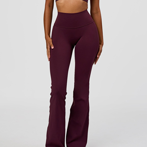 Leggings de yoga à taille haute et jambes évasées, couleur unie, longueur intégrale, pantalon de fitness extensible, matière sans couture en spandex et nylon - Product Image 1