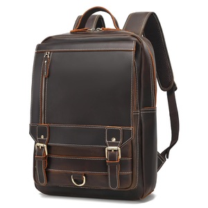 OEM Custom Men’s Leather Laptop <b>Backpack</b> 15.6 Inch Vintage Cowhide Large Capacity Travel Hiking Business Bag - Product Image 1