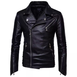 Chaqueta de Cuero para Motociclista Unisex, Ajustada, Negra, Transpirable, de Alta Calidad, Estilo Británico, Chaqueta de Cuero PU para Moto y Motociclista para Hombre - Product Image 1