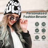 Bonnet pour femme avec motif Culpa, bonnets graphiques, bonnet d'hiver en tricot, bonnet doux, chaud et extensible, tendance streetwear esthétique