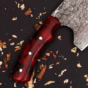 Couteau de Chef Hachoir à Viande Robuste en Acier Damas à Motif Goutte de Pluie, Manche en Résine Exotique, OEM ODM Disponibles - Product Image 3