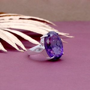 Bague en argent sterling 925 avec améthyste naturelle pour femme, bague solitaire ovale en pierre précieuse, bijoux fins faits à la main, cadeau - Product Image 2