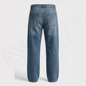 Jean en denim coupe droite taille haute pour homme, coupe régulière, en coton délavé, style décontracté automne - Product Image 2