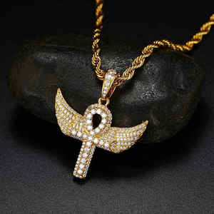 Colgante de Cruz con Alas de Ángel en Color Dorado, Amuleto de Moissanita con Piedra de Corte Redondo, Joyería para Uso Diario - Product Image 3