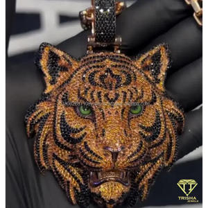 Collier pendentif 3D visage de tigre de style rappeur cultivé en laboratoire de luxe sur mesure Pendentif en diamant animal unique Pendentifs fins - Product Image 2