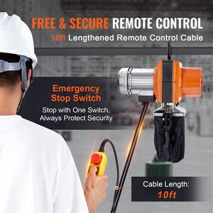 Palans électriques à chaîne monophasés 120V avec vitesse de 10 pi/min, capacité de 2200 lb/1 tonne, hauteur de levage de 10 pi pour pont roulant G1 - Product Image 4