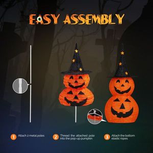 2 Pezzi Decorazioni di Halloween a Forma di Zucca Pieghevoli da 90 cm con 150 Luci LED, Decorazioni Premium per Esterni a Tema Zucca di Halloween - Product Image 6