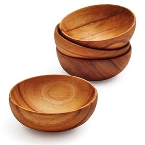 Ensemble de bols de service en bois faits à la main, plat à collation en bois massif, écologique, pour la cuisine, la salle à manger, les salades de fruits, décoration de la maison - Product Image 1