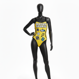 Traje de Baño Personalizado para Mujer, Tela de Poliéster y Spandex GSM, Paneles Laterales de Malla Amarilla y Negra, Diseño de Logotipo Termotransferible - Product Image 4