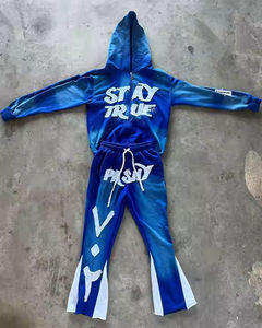 Chándal de invierno de talla grande de súper calidad con lavado ácido, bordado desgastado, con capucha, para jogging, con logo personalizado, estilo urbano, color liso. - Product Image 1