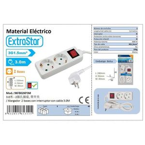 Prolunga Elettrica ExtraStar a 2 Prese 3M con Interruttore - Product Image 1