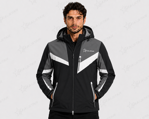 Veste softshell noire et grise pour homme avec capuche, imperméable, coupe-vent, pour sports d'hiver en plein air, vêtements de travail personnalisés - Product Image 3