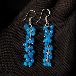HAYAAT GEMS Boucles d'oreilles pendantes ethniques en argent 925 plaqué or avec perles d'opale bleue naturelle d'Éthiopie et cabochon en forme de boule - Product Image 4
