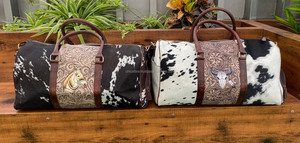 Venta al por mayor personalizada Tooled Leather Weekender Duffle Bag Bolsas de lona de viaje de cuero de vaca genuino Bolsas de equipaje de noche para mujeres - Product Image 5