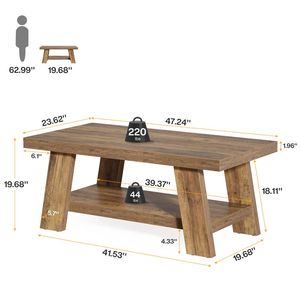 Tavolino da Caffè Stile Fattoria a Doppio Strato con Spazio di Archiviazione per Divani e Soggiorni - Product Image 5