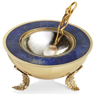 Nouveauté : Bols de service ronds bleus et plaqués or avec cuillère, motif tendance – Fournitures de cuisine pour hôtels et maisons - Product Image 1