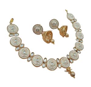 Stylish Copper Necklace <b>Set</b> with Gold-Plated Earrings Latest <b>Pearl</b> Main Stone Jewelry for Women for Weddings Parties or Gifts - Product Image 1