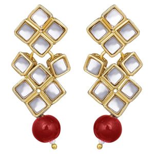 Gold Plated Alloy Necklace Earrings <b>Set</b> with Red Kundan Geometric Design <b>for</b> <b>Women</b> <b>Wedding</b> Party Classic Jewelry - Product Image 2